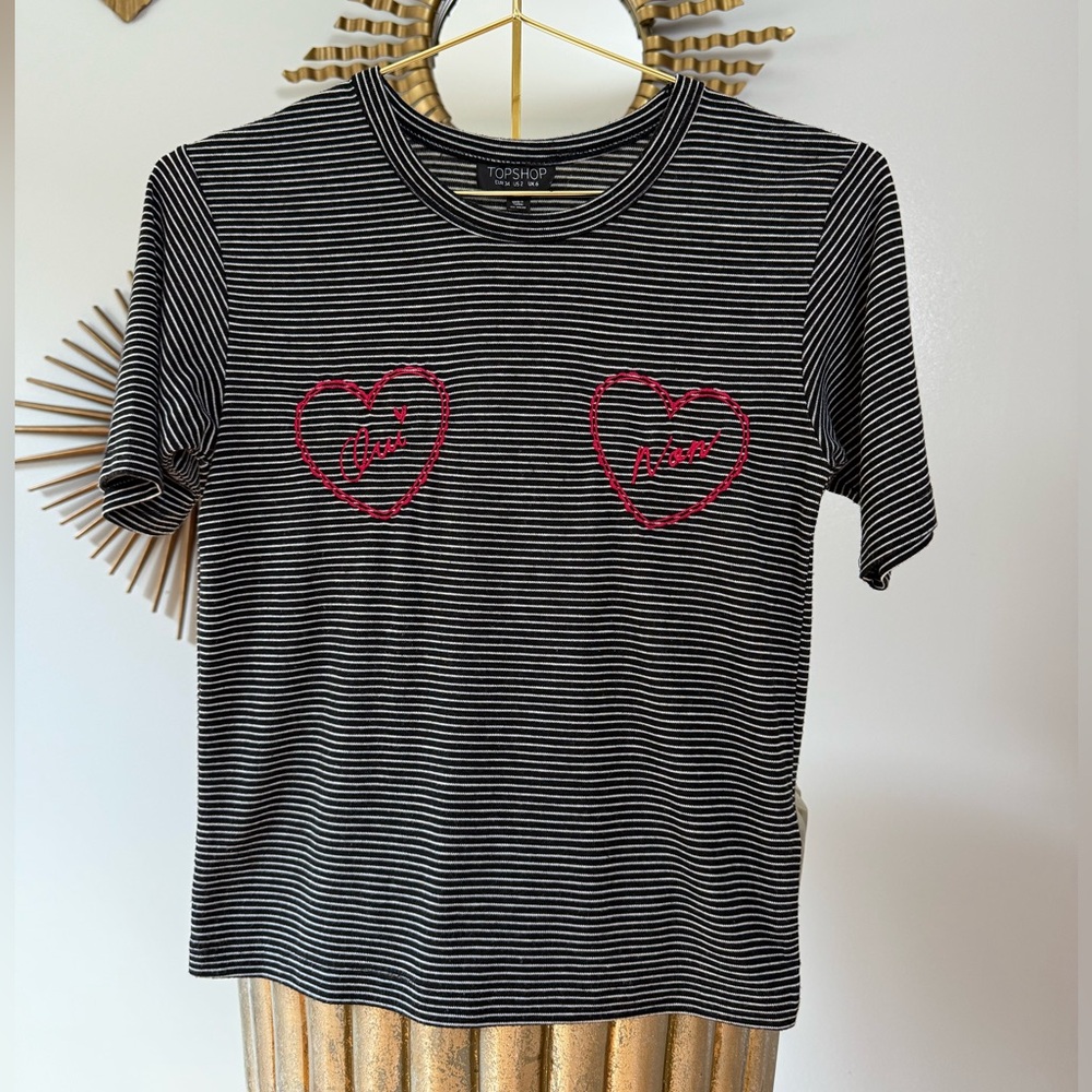 Topshop - Blue Striped Embroidered Top